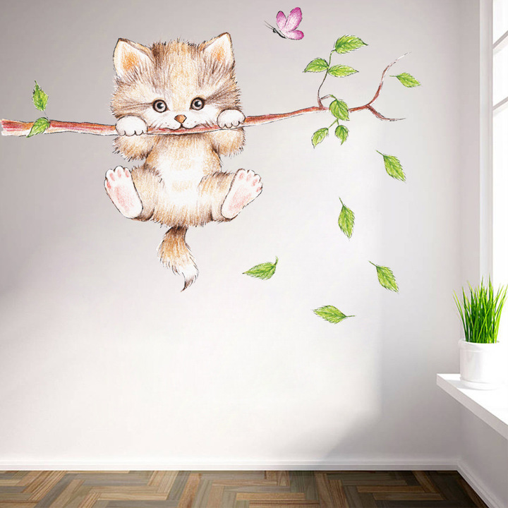 Creative kitten Branch Wall Sticker Children's room Background wall decoration Sticker