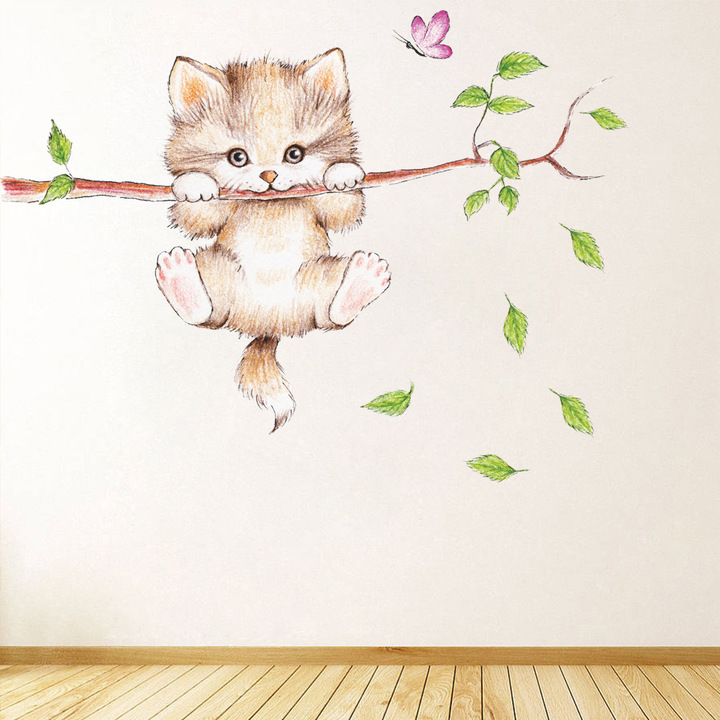 Creative kitten Branch Wall Sticker Children's room Background wall decoration Sticker