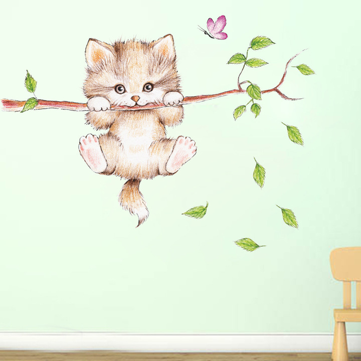 Creative kitten Branch Wall Sticker Children's room Background wall decoration Sticker
