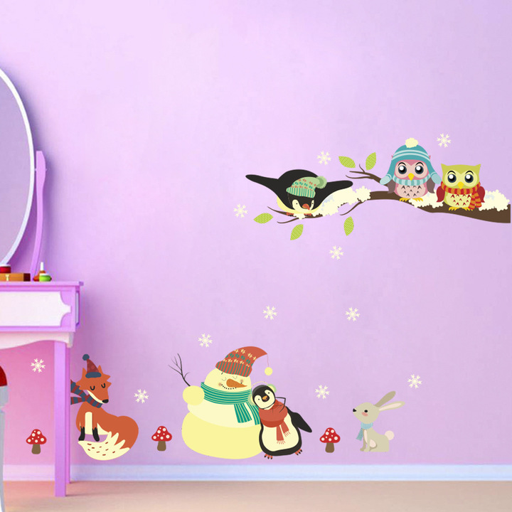 Cartoon owl Children's room Background wall decoration living room background Sticker