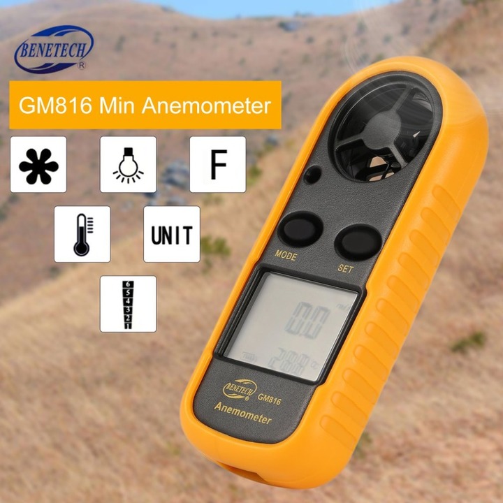 GM816 Digital Anemometer Wind Speed Meter  Air Guage Temperature LCD Backlight Display
