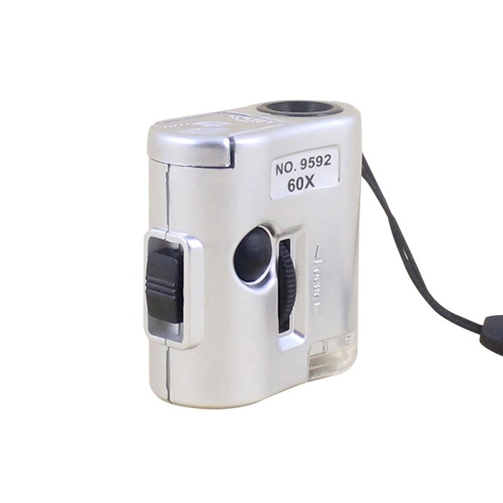 Mini 60X Pocket Microscope Jewelry Magnifier Loupe Glass LED UV Light 9592