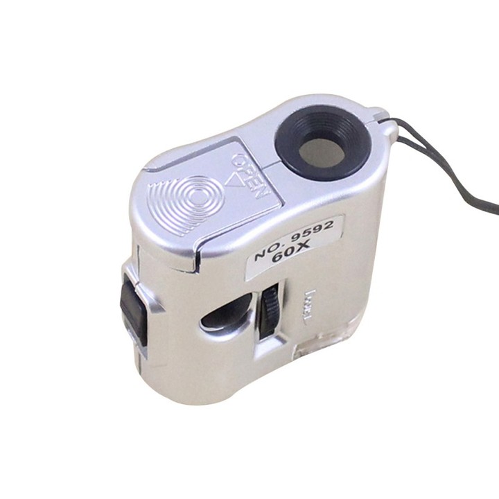 Mini 60X Pocket Microscope Jewelry Magnifier Loupe Glass LED UV Light 9592