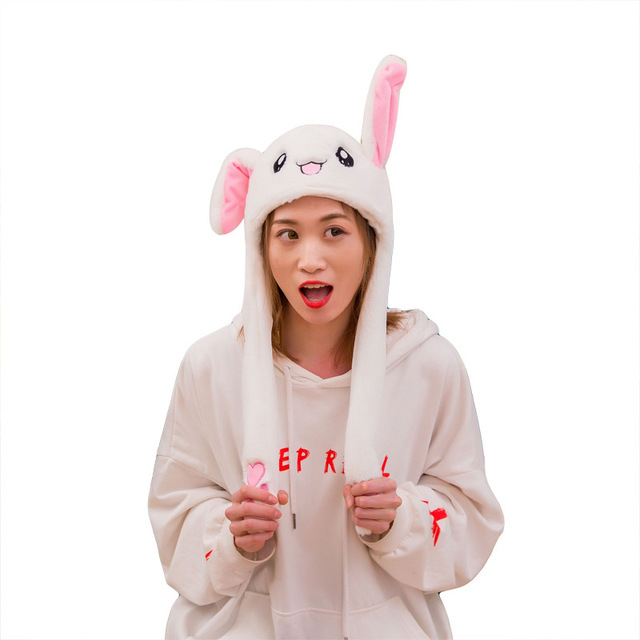 Cartoon Hats Moving Ears Cute Rabbit Hat Airbag Kawaii Funny  Cap Kids Plush Toy