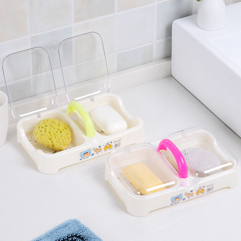 Creative fashion With hand Double grid Drain bathroom Storage Soap dish