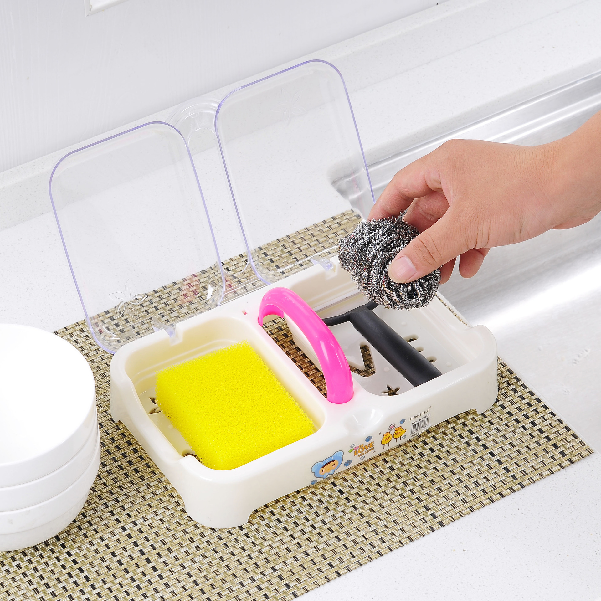 Creative fashion With hand Double grid Drain bathroom Storage Soap dish