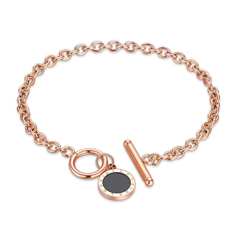Ms personality Titanium steel jewelry Rose gold chain black Round card Ms Girlfriend bracelet