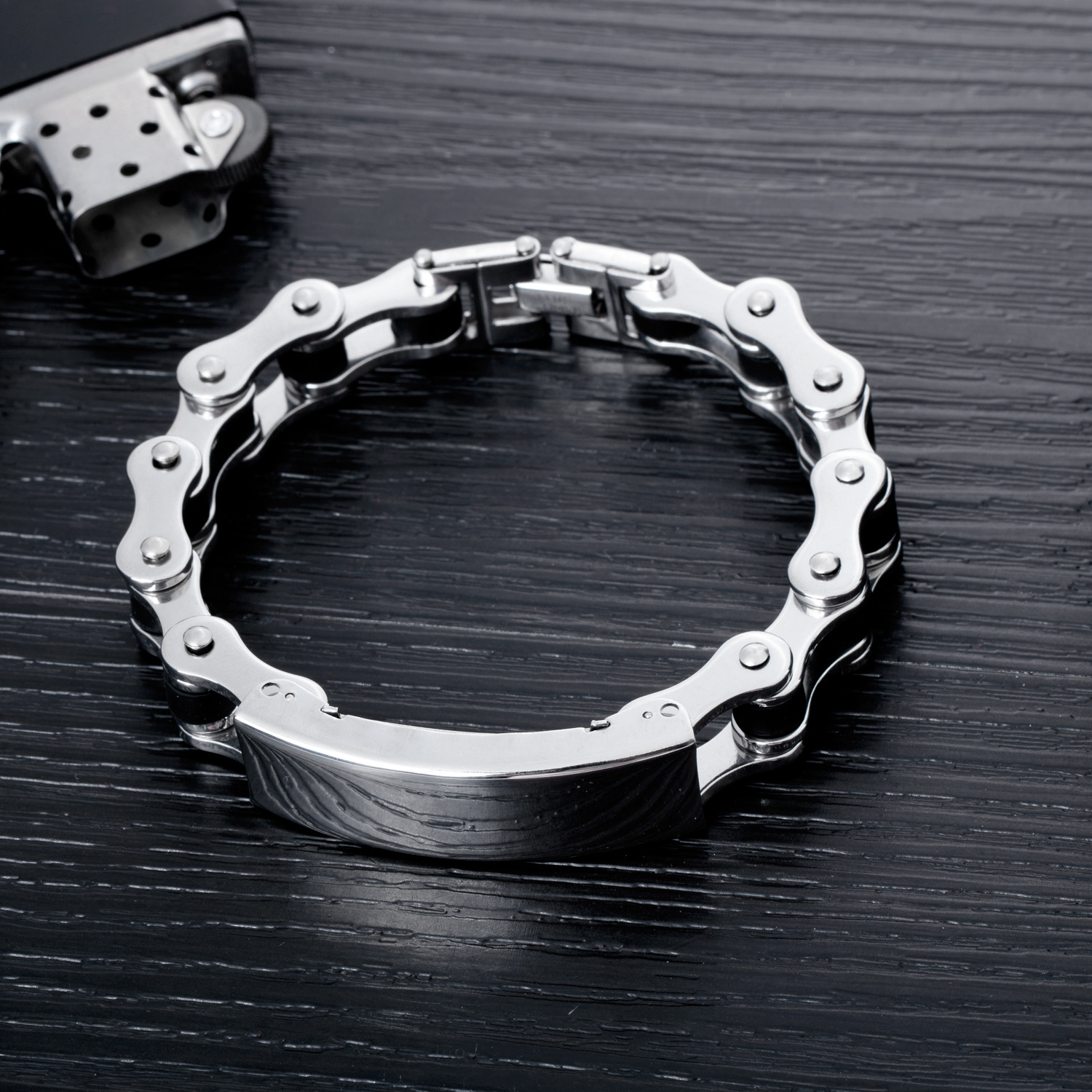 Western style stainless steel Bend Bicycle chain Men Glossy Hip hop trend Locomotive chain