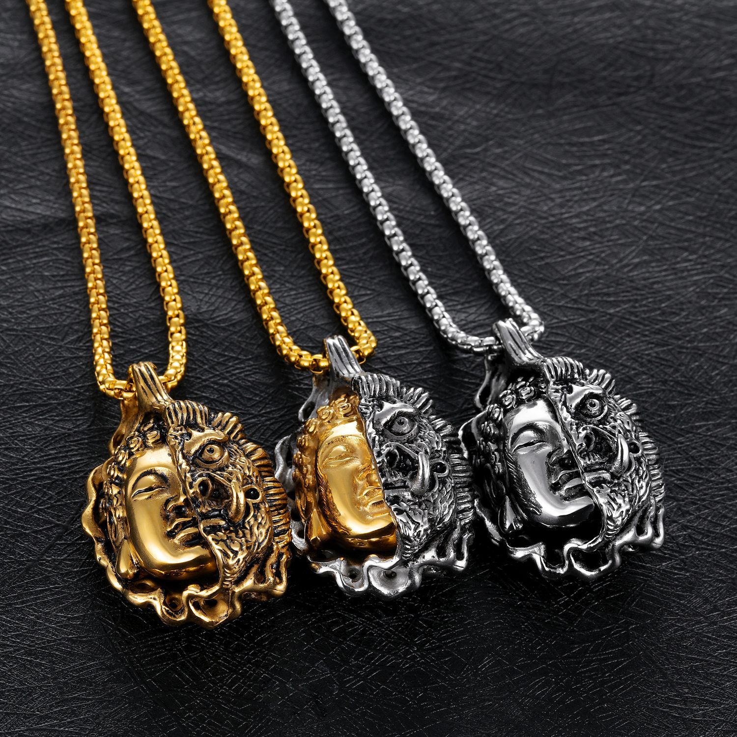 Western style trend Men necklace personality Domineering in a moment Half devil Pendant
