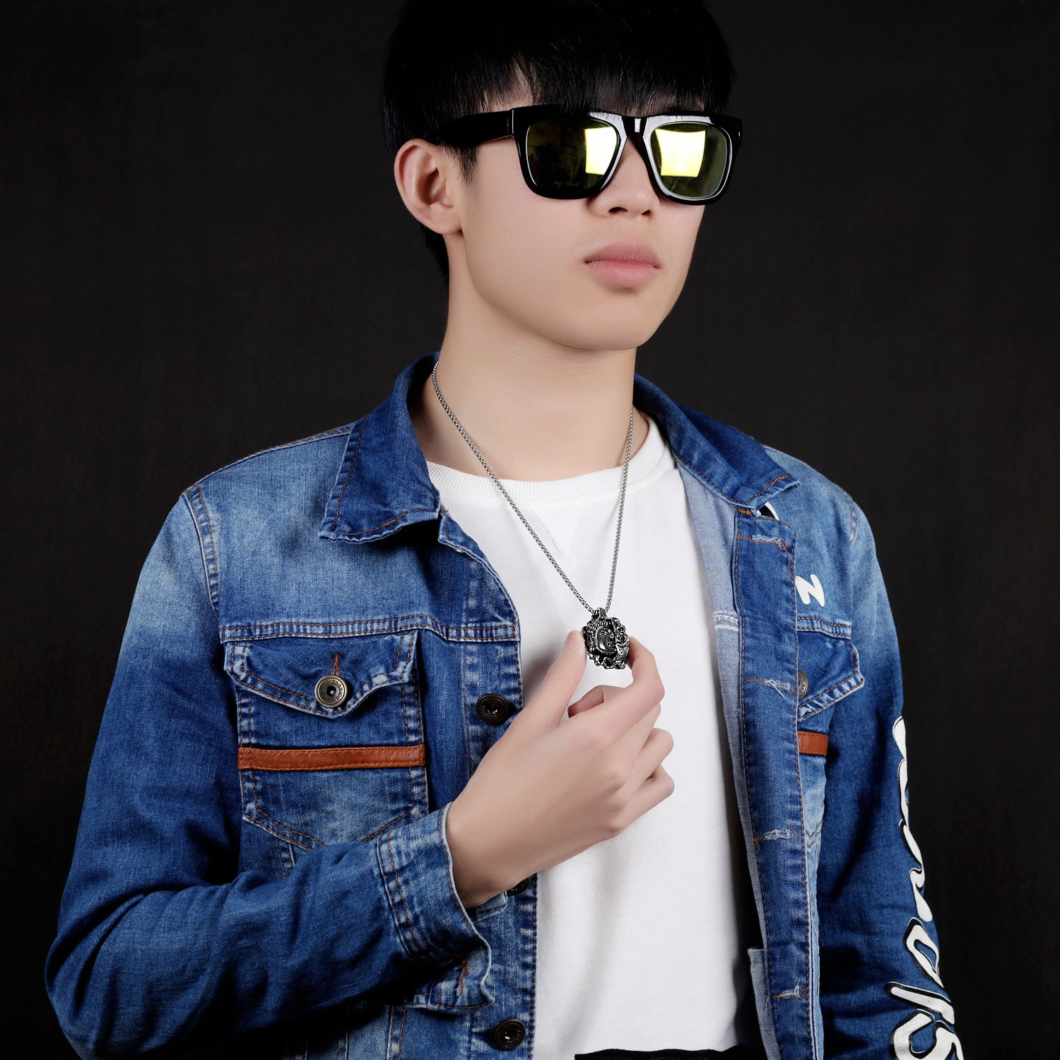 Western style trend Men necklace personality Domineering in a moment Half devil Pendant