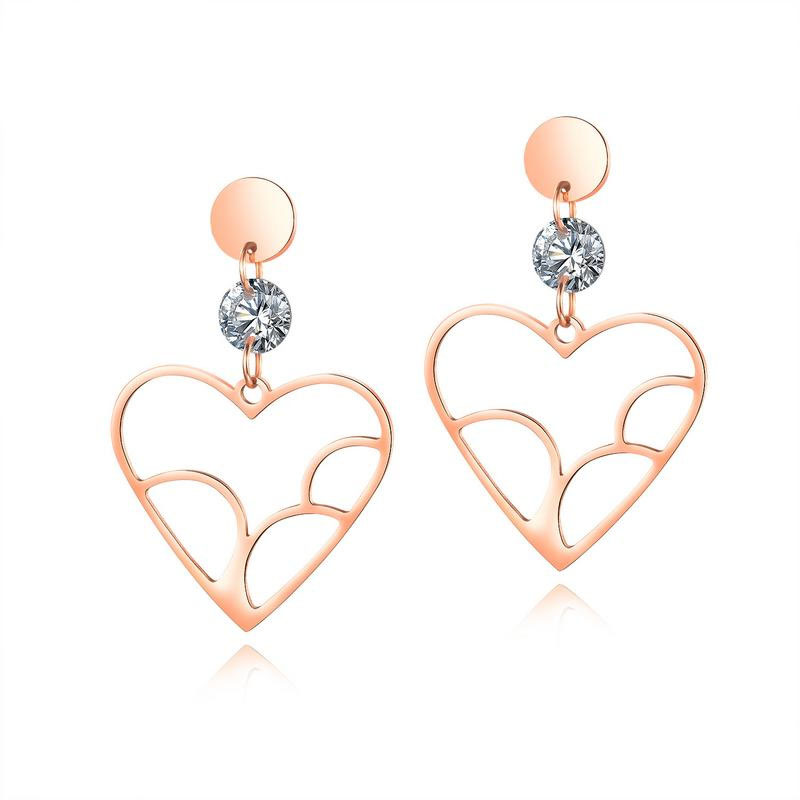 Ms Simple New product Titanium steel Rose gold Heart-shaped Zircon stainless steel Stud earring
