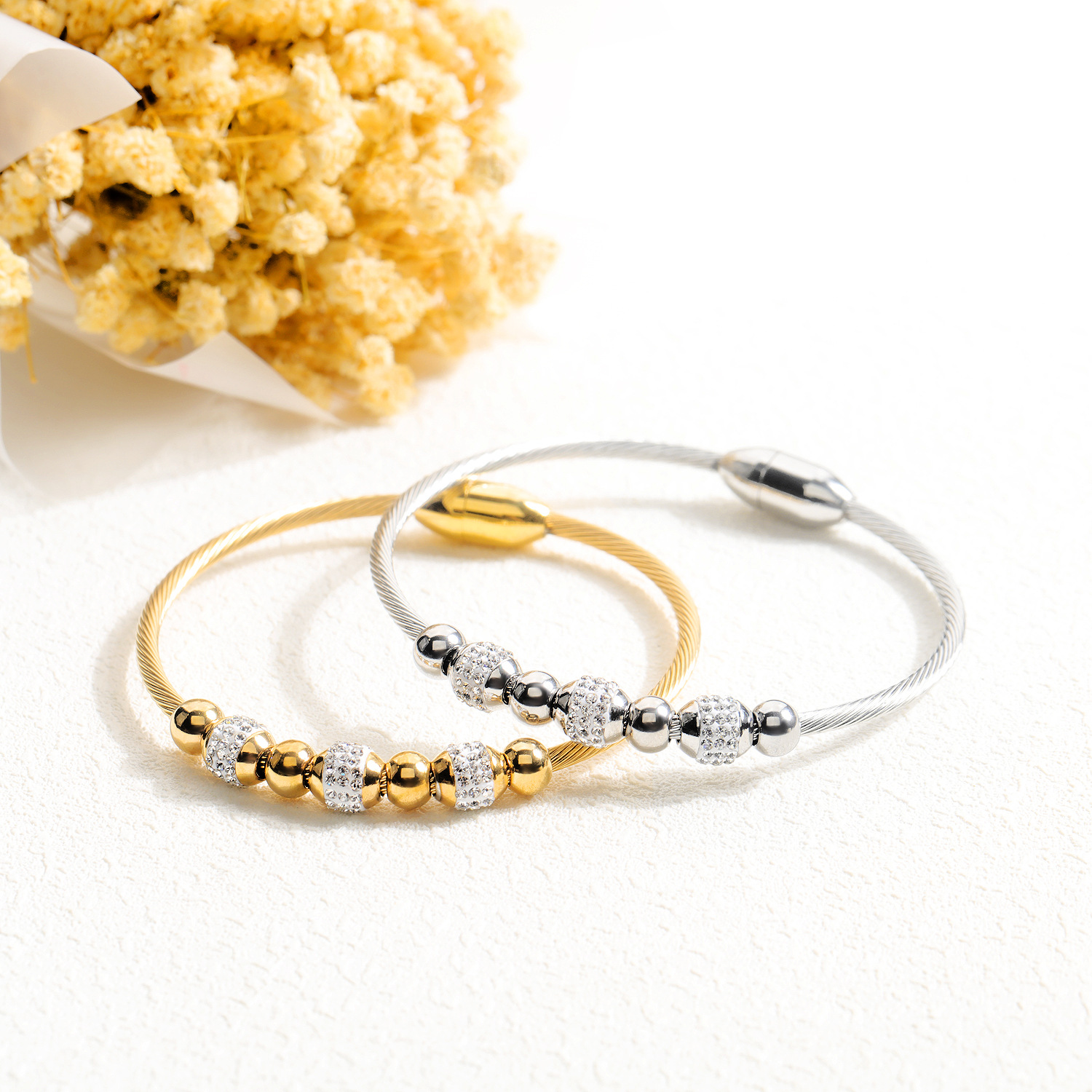 Ms Titanium steel bracelet Transfer beads Diamond wristband Girlfriend jewelry