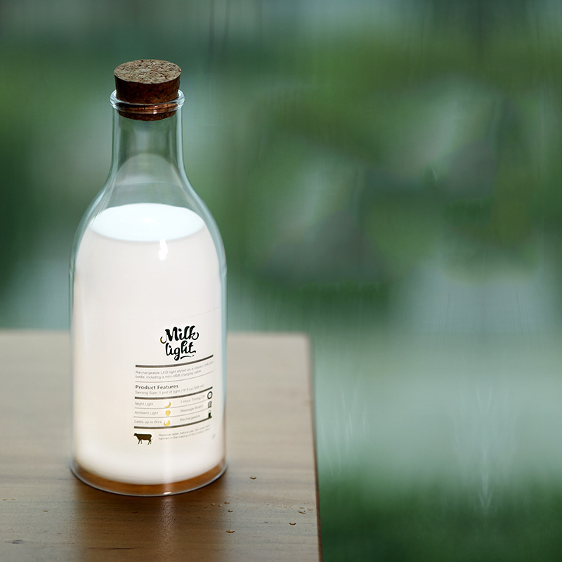 Creative Milk Bottle Night Light USB Charger Bedside LED Lamp Help Sleep Atmosphere Lamp