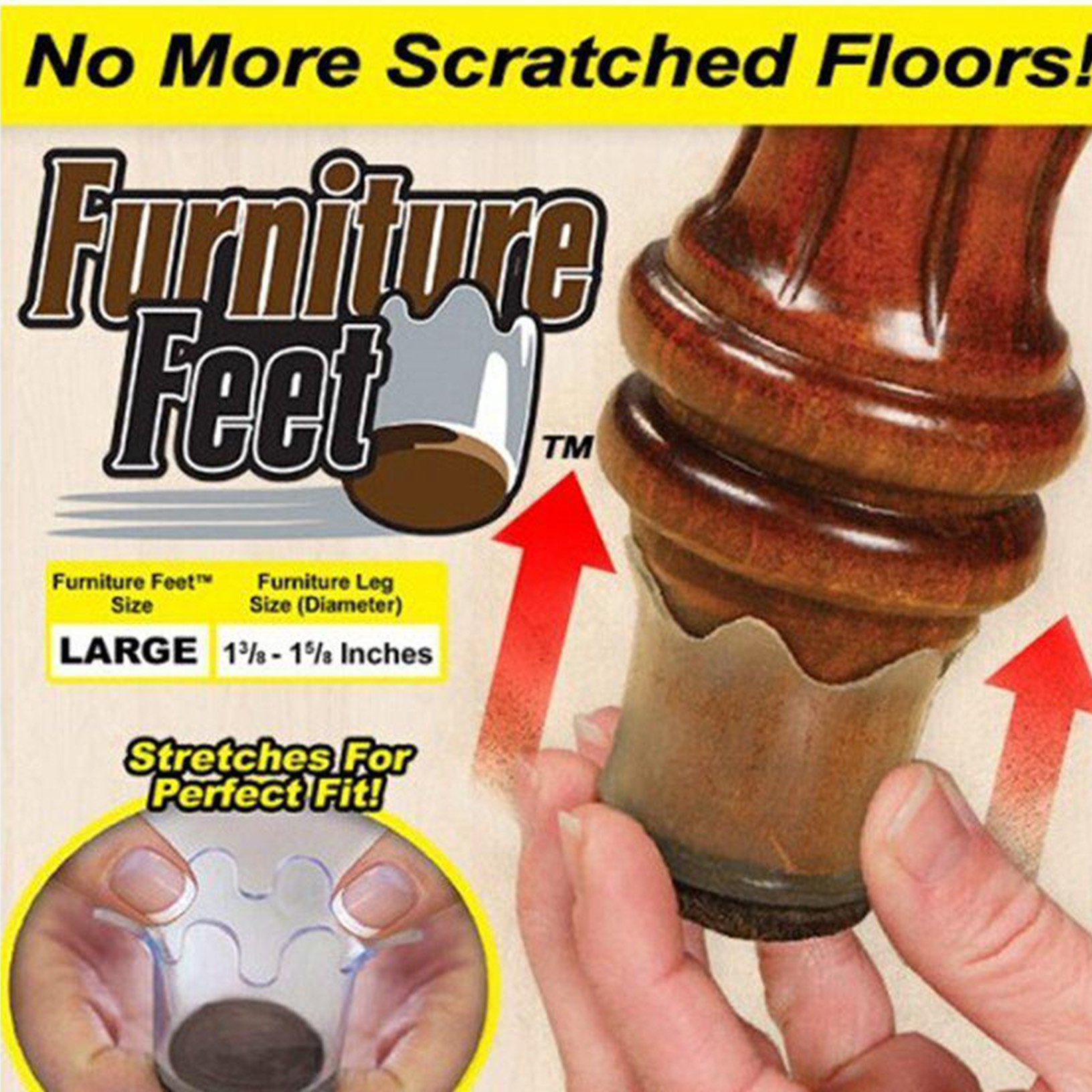Flexible 8 Pack Furniture Feet (Large, Fits Legs 1 3/8 - 1 5/8") Floor Protector