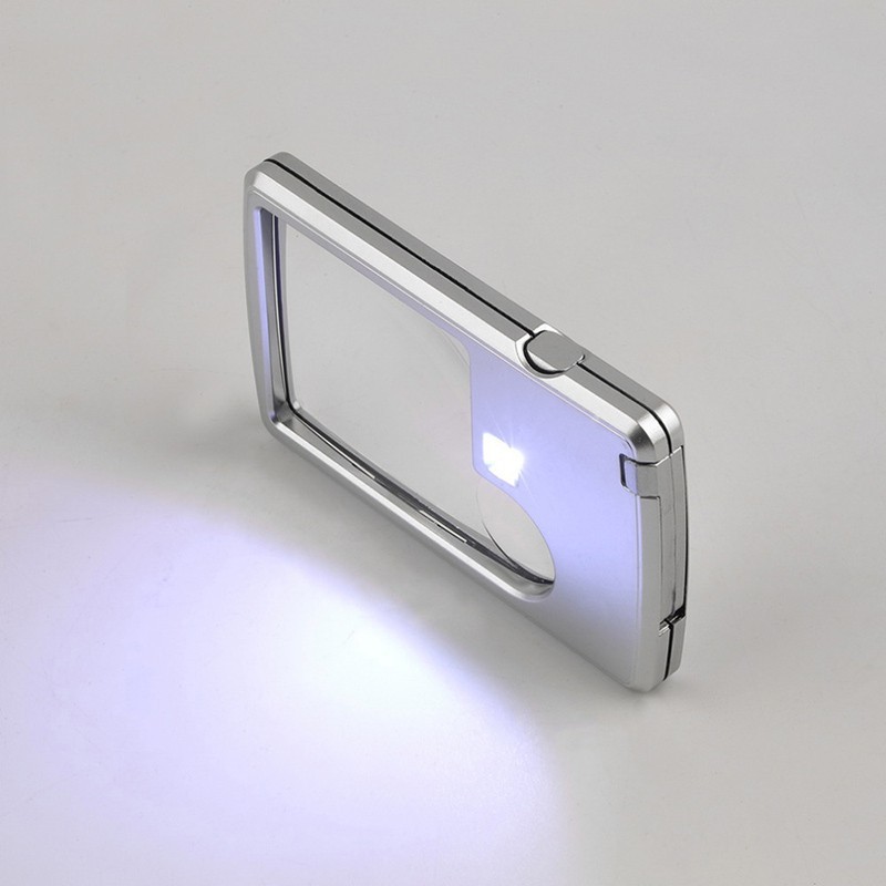 Portable Card type Ultra-thin Acrylic lens Daughter mirror Square LED light magnifier