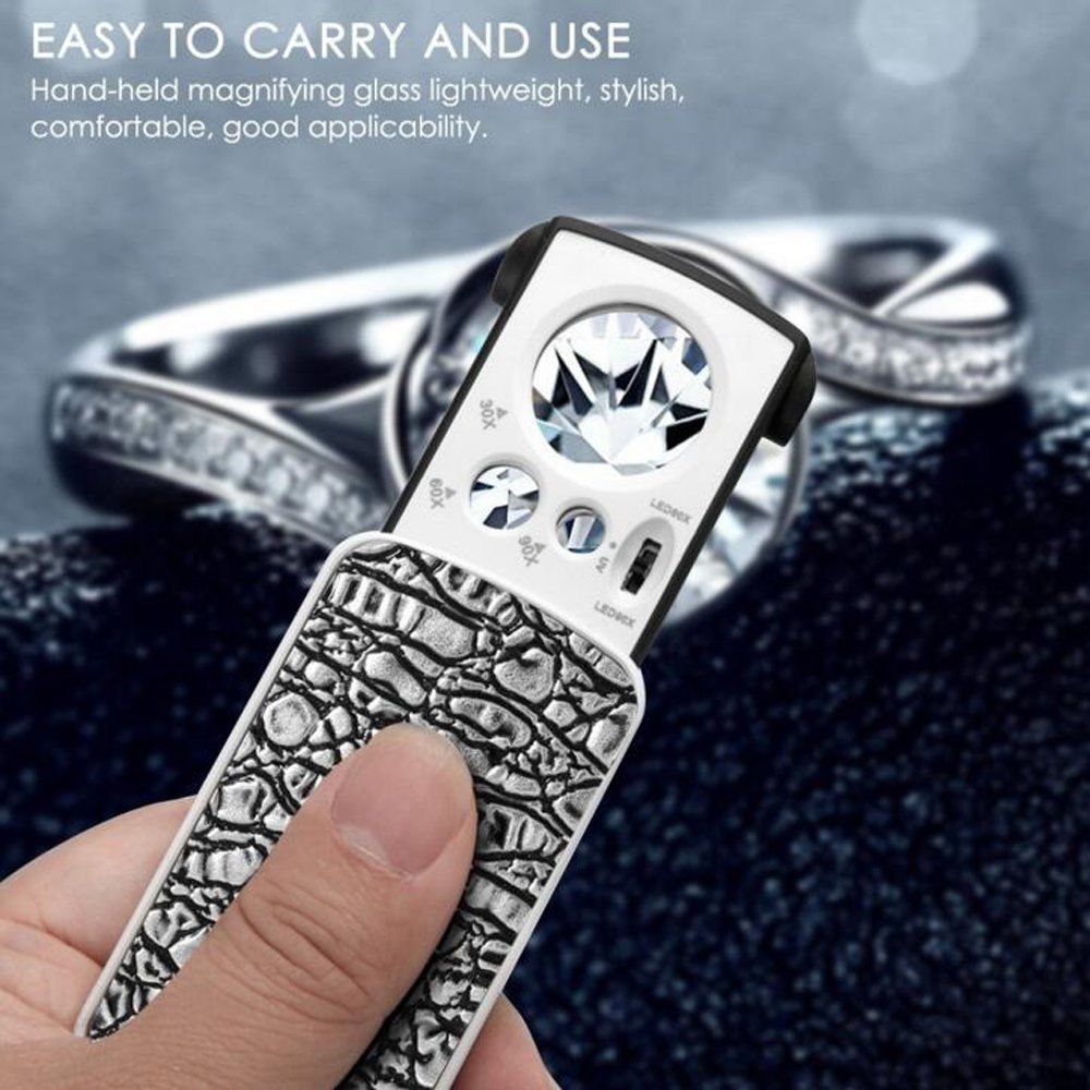 Portable 30 60 90 times UV lamp Identification Jewelry Crafts High magnification magnifier