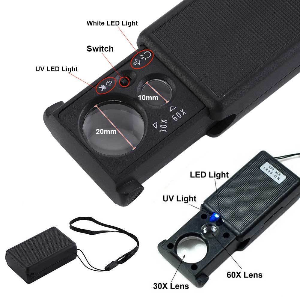 Portable antique Crafts 30 60 times LED light Violet Counterfeit light Identification Jewelry