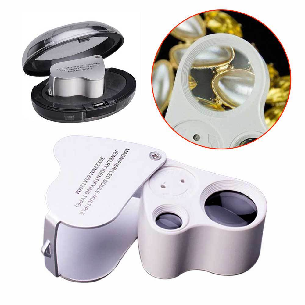Folding 30 60 times led Double lens Crafts Appreciation magnifier Jewelry mirror