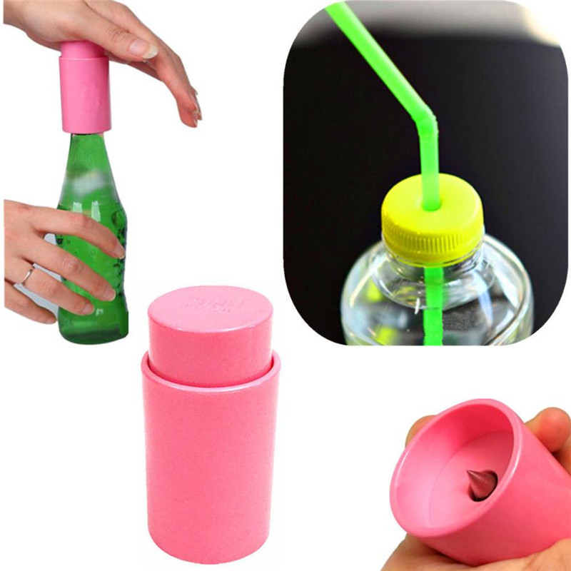 Drink Through A Straw Drink Punch Water Bottle Cap Hole Maker Juice Beverage Lid Straws