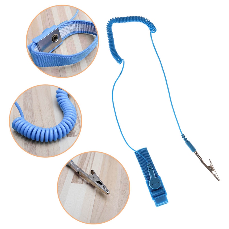 Blue Adjustable Anti Static Bracelet Electrostatic ESD Discharge Cable Reusable Wrist Band Strap