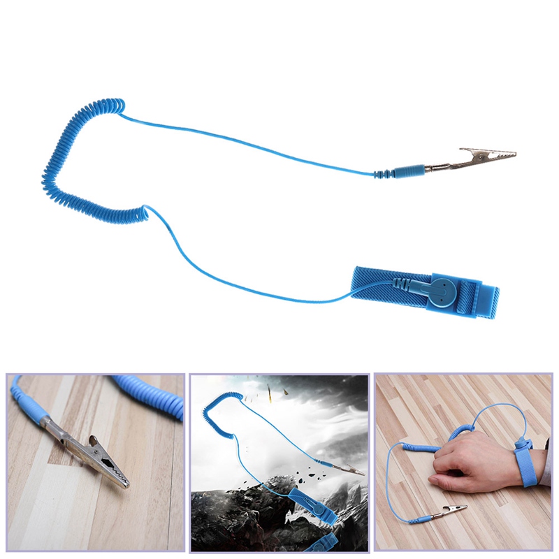 Blue Adjustable Anti Static Bracelet Electrostatic ESD Discharge Cable Reusable Wrist Band Strap