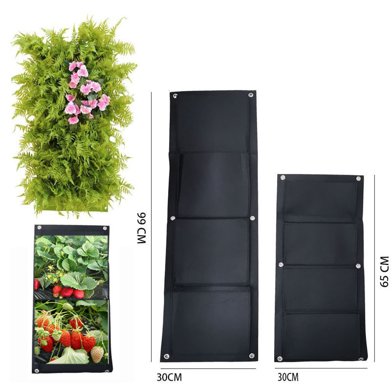 Vertical Garden Planter Wall-mounted Planting Flower Grow Bag 4 Pocket Vegetable Living Garden Bag