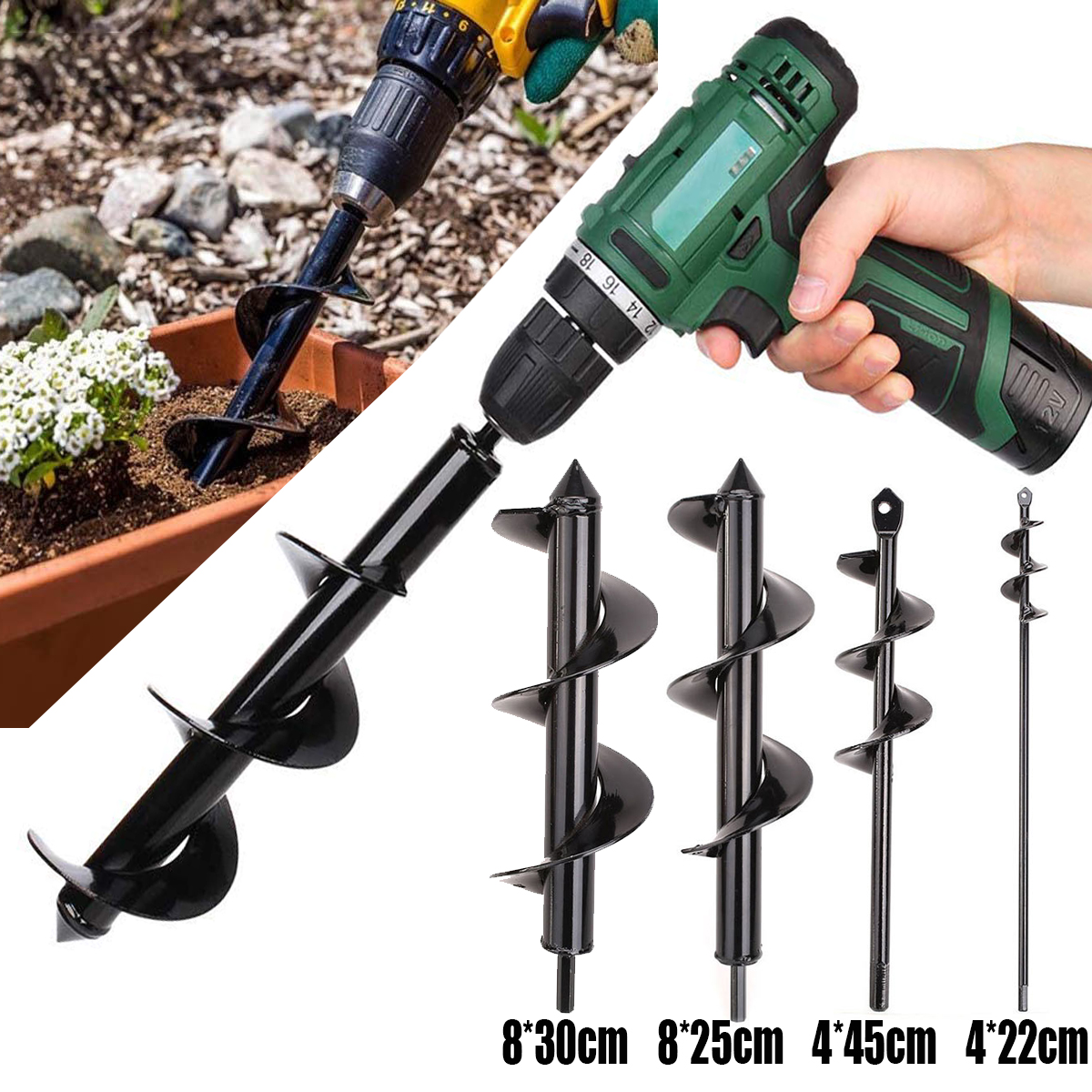 Garden Auger Spiral Drill Bit Flower Planter Bulb  Gardening Bedding Planting Hole Digger Tool