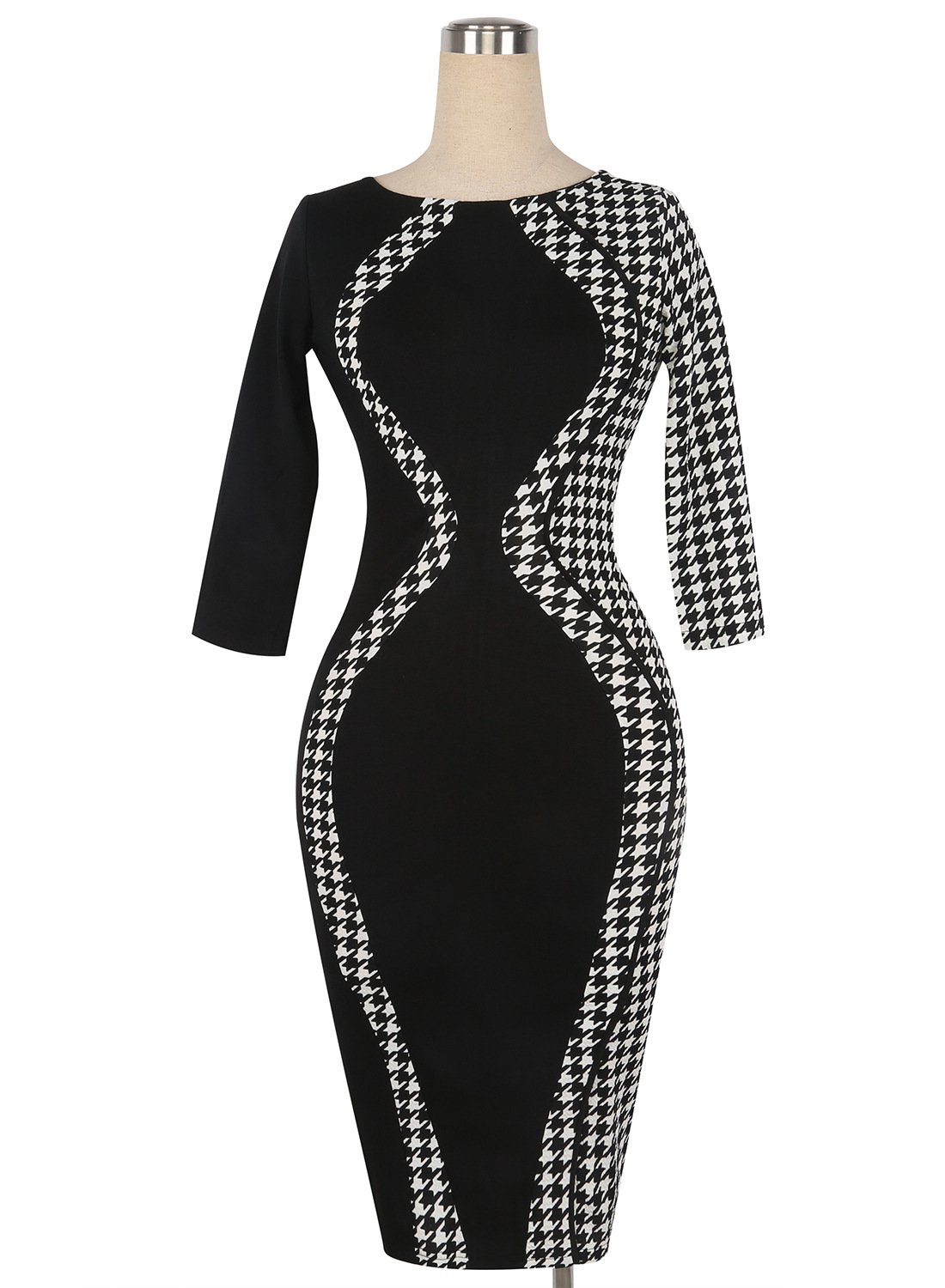 Women's Scoop Neck Optical Illusion Business Bodycon Dress