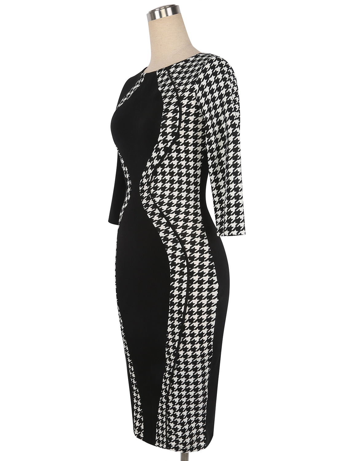Women's Scoop Neck Optical Illusion Business Bodycon Dress