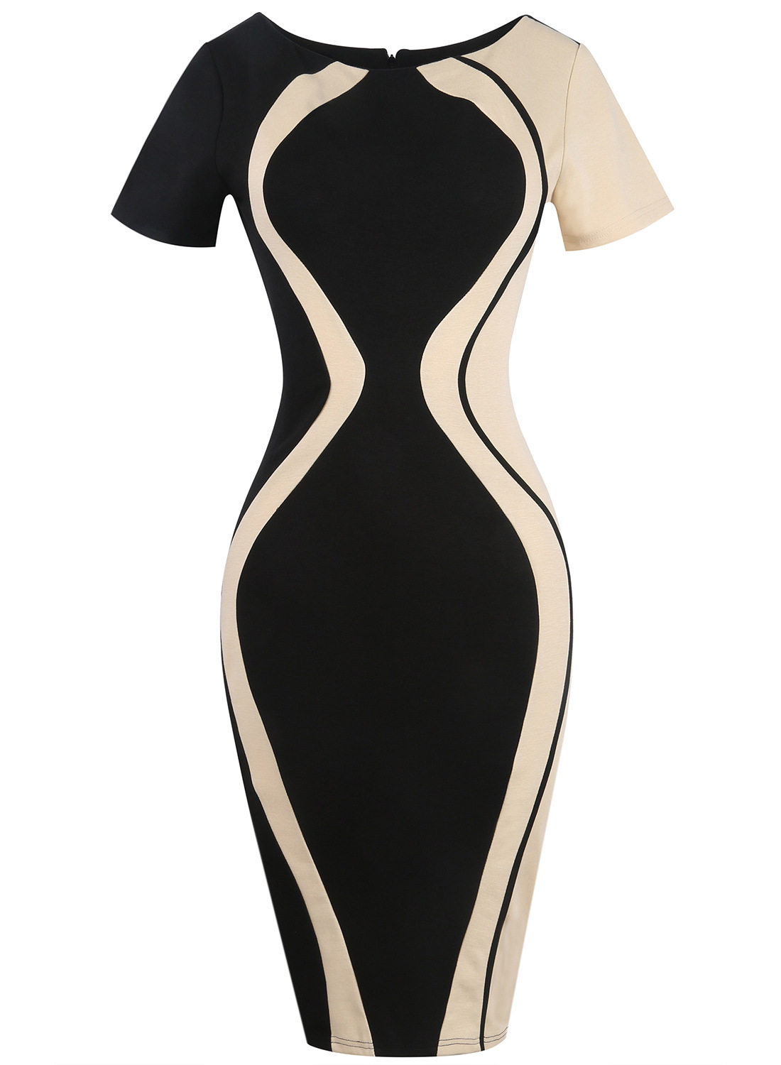 Women's Scoop Neck Optical Illusion Business Bodycon Dress