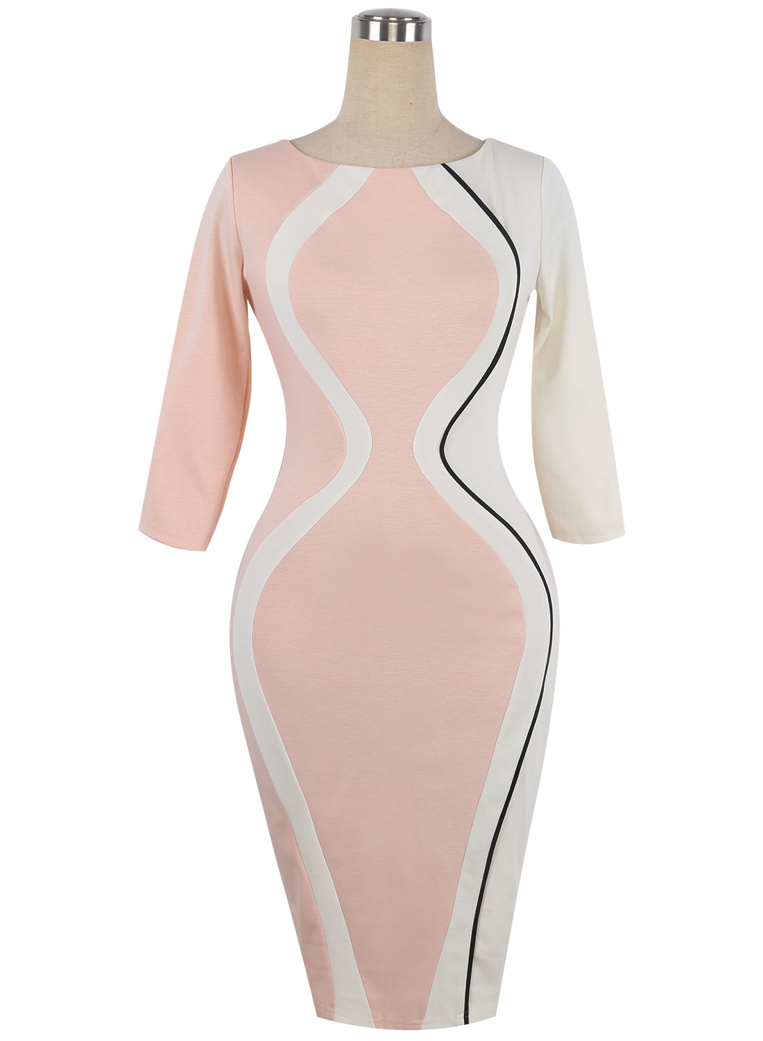 Women's Scoop Neck Optical Illusion Business Bodycon Dress