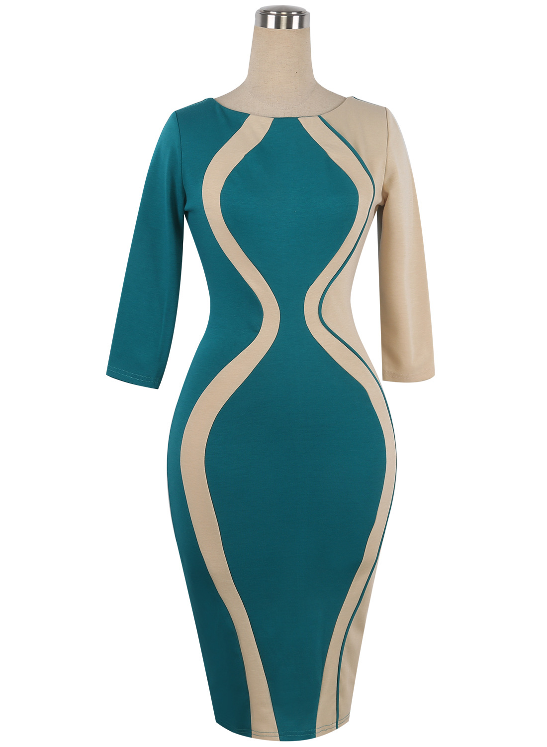 Women's Scoop Neck Optical Illusion Business Bodycon Dress