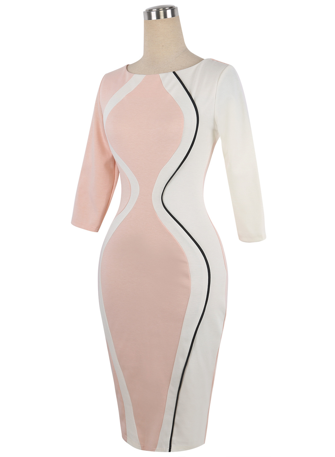 Women's Scoop Neck Optical Illusion Business Bodycon Dress