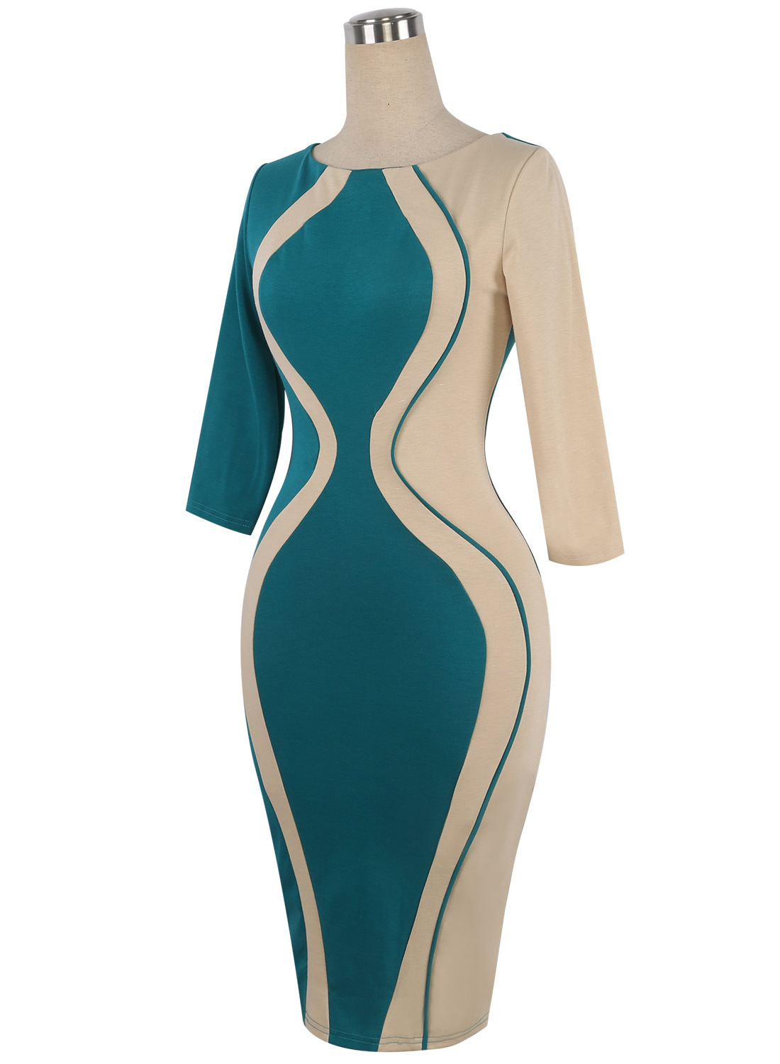 Women's Scoop Neck Optical Illusion Business Bodycon Dress