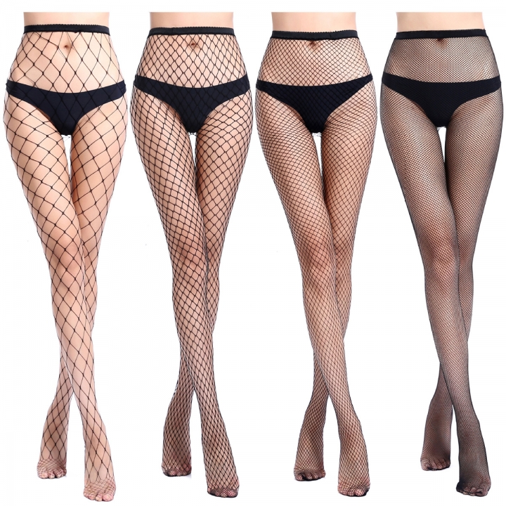 4 PairWomen High Waist Tights Fishnet Stockings Thigh High Stockings Pantyhose
