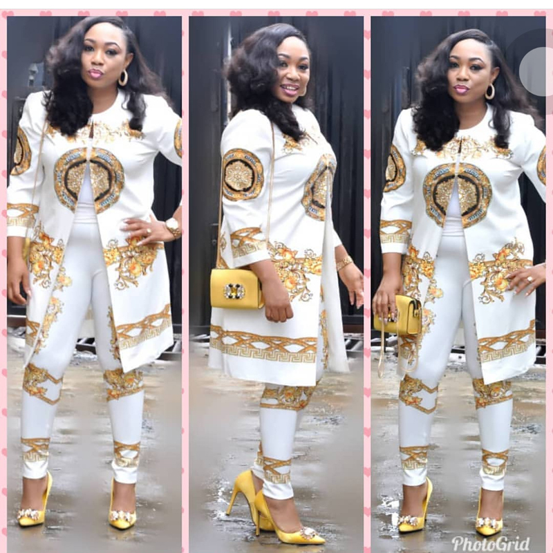Dashiki African Clothes Print Long Outfit Coat and Long Pants Sets for Women Bazin Riche Fashion