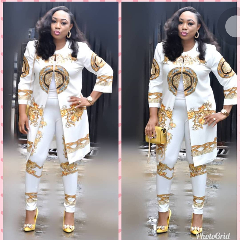 Dashiki African Clothes Print Long Outfit Coat and Long Pants Sets for Women Bazin Riche Fashion