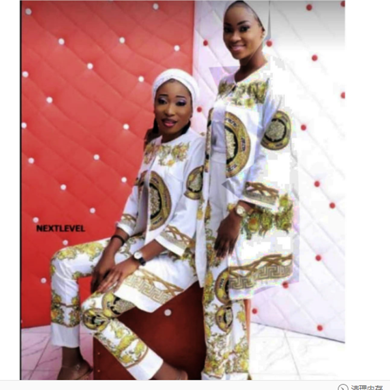 Dashiki African Clothes Print Long Outfit Coat and Long Pants Sets for Women Bazin Riche Fashion