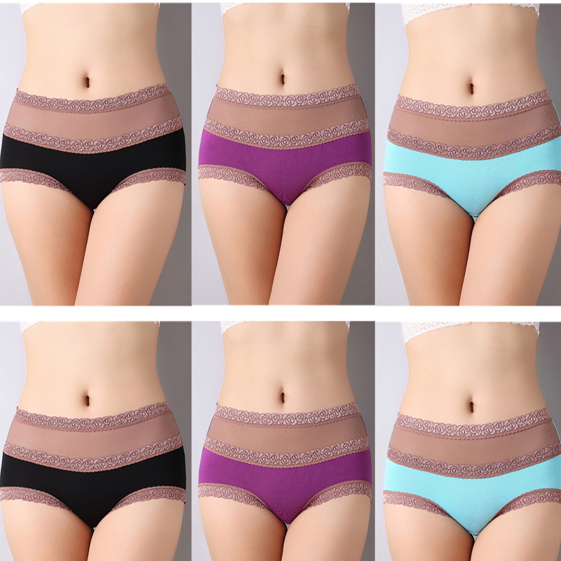 3 pack Women&apos;s High Waist Body Shaper Briefs Panties Lace  Crochet Underwear  Slimming Pants