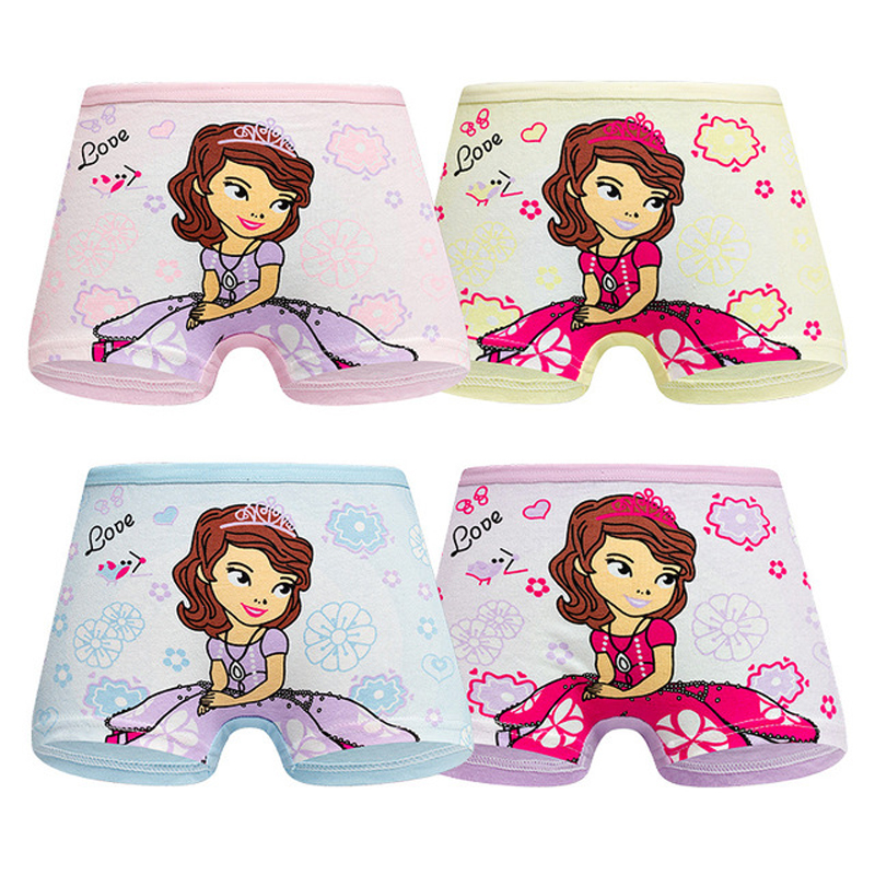 4 pack Children&apos;s cotton underwear female cartoon printed baby girls underwear boxer briefs panties