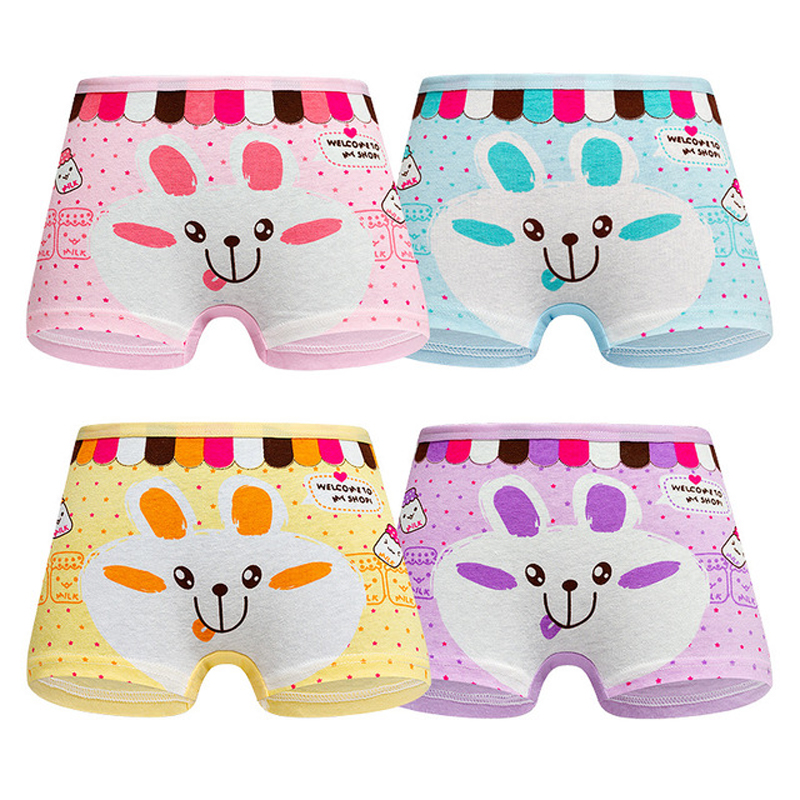 4 pack Children&apos;s cotton underwear female cartoon printed baby girls underwear boxer briefs panties