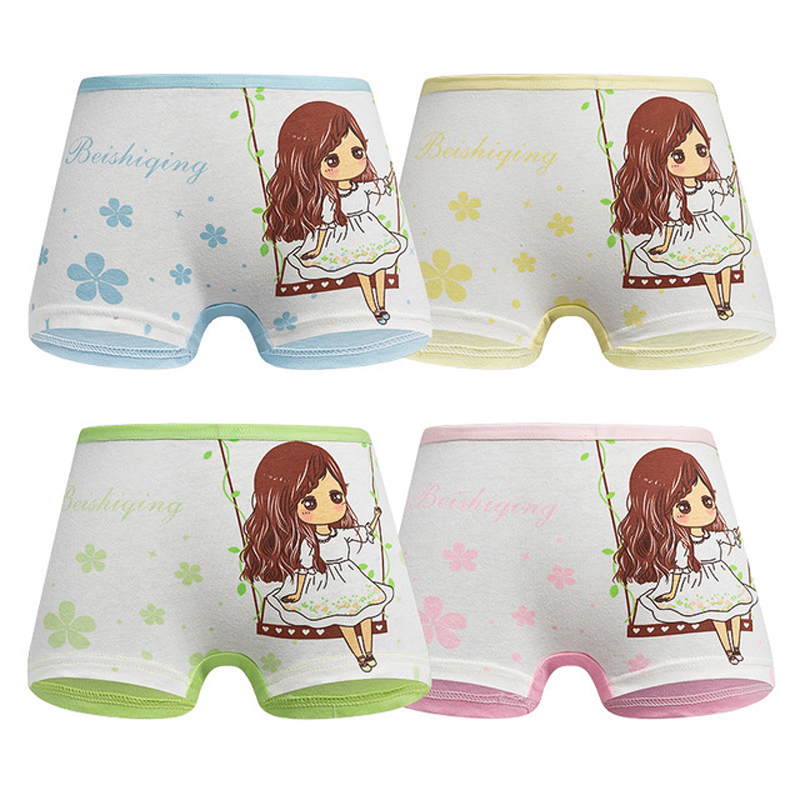 4 pack Children&apos;s cotton underwear female cartoon printed baby girls underwear boxer briefs panties