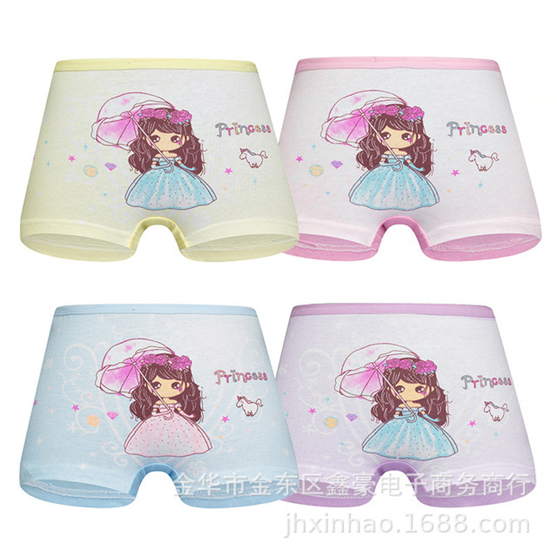 4 pack Children&apos;s cotton underwear female cartoon printed baby girls underwear boxer briefs panties