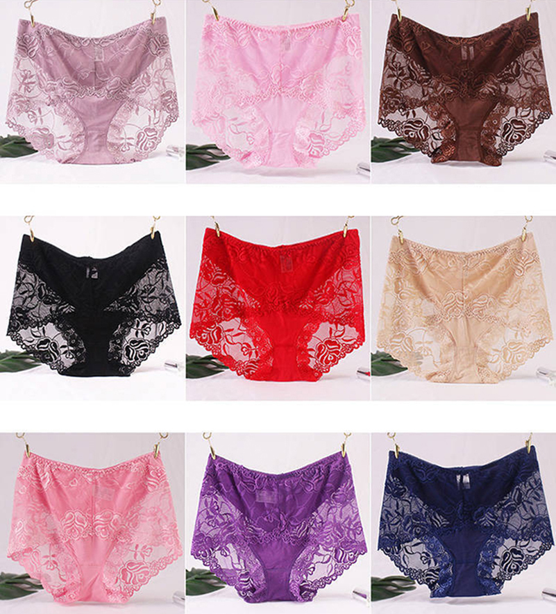 3 pack Lady sexy women middle waist lace large size briefs underwear panties