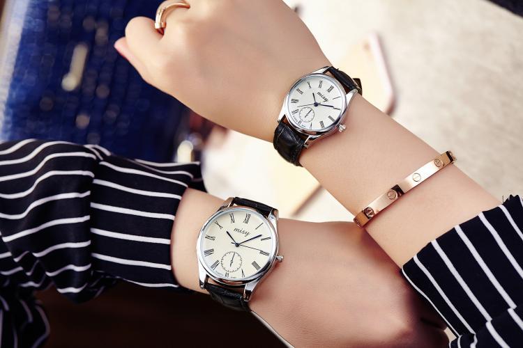 1 Pair Fashion Couple Watch Leather Stainless Steel Analog Luxury Clock women men Wristwatch