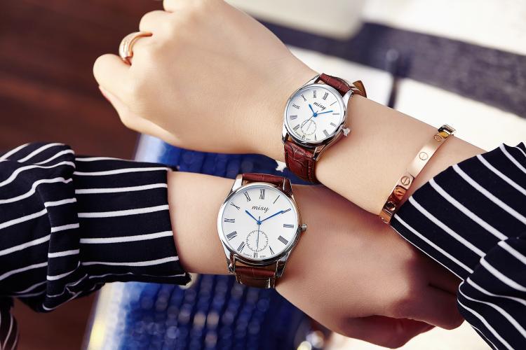 1 Pair Fashion Couple Watch Leather Stainless Steel Analog Luxury Clock women men Wristwatch