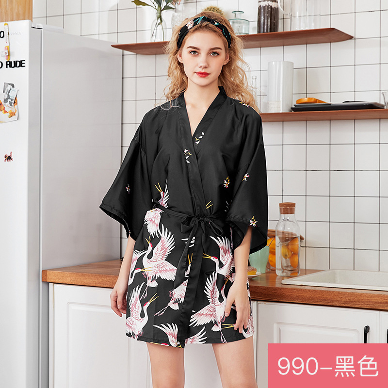 Floral Satin Kimono Robes for Women Short Robe for Wedding Party pajamas