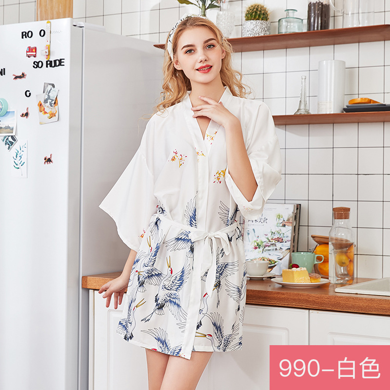 Floral Satin Kimono Robes for Women Short Robe for Wedding Party pajamas