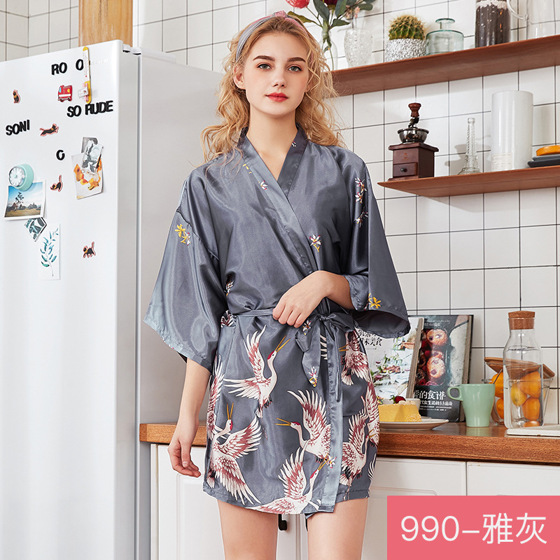 Floral Satin Kimono Robes for Women Short Robe for Wedding Party pajamas