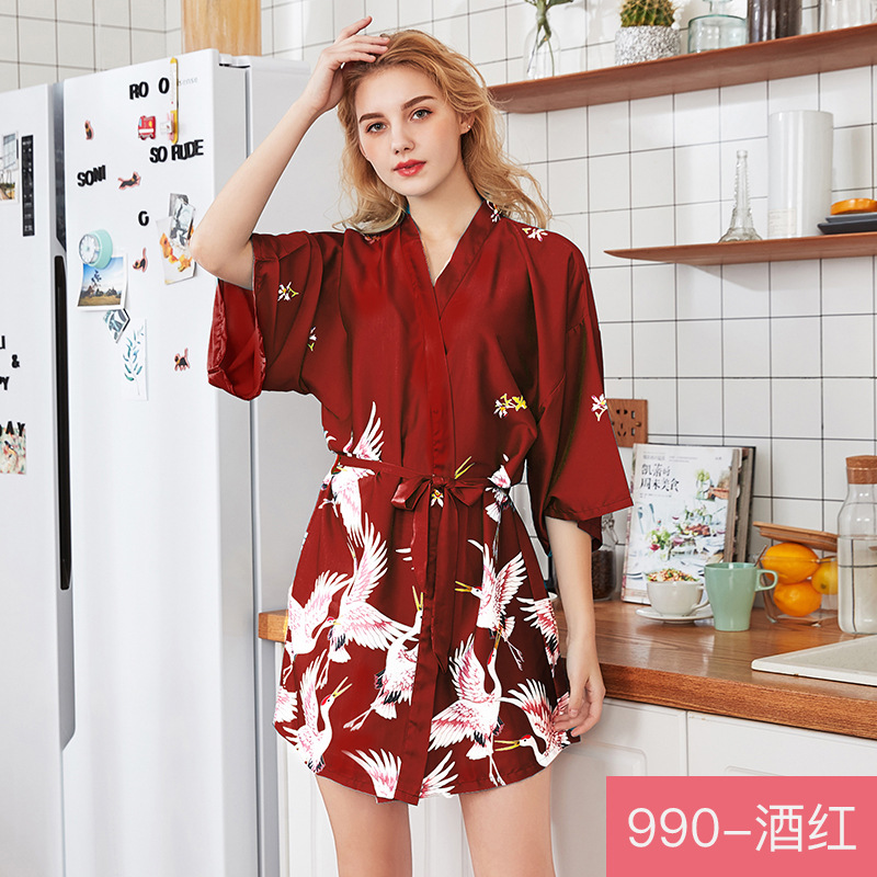 Floral Satin Kimono Robes for Women Short Robe for Wedding Party pajamas